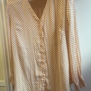 T Tahari Cream Polka Dot Blouse
